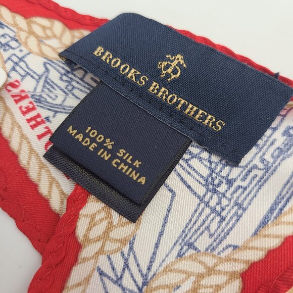 Brooks Brother 100% Silk Sailboats Scarf Red White Blue New with Tags Twill - Picture 7 of 10